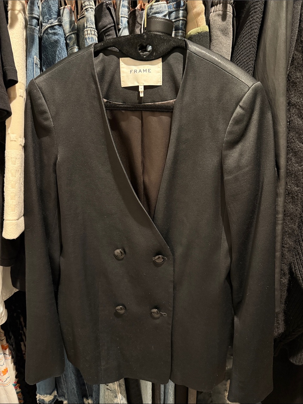 Frame Denim Black Double-Breasted Blazer Jacket